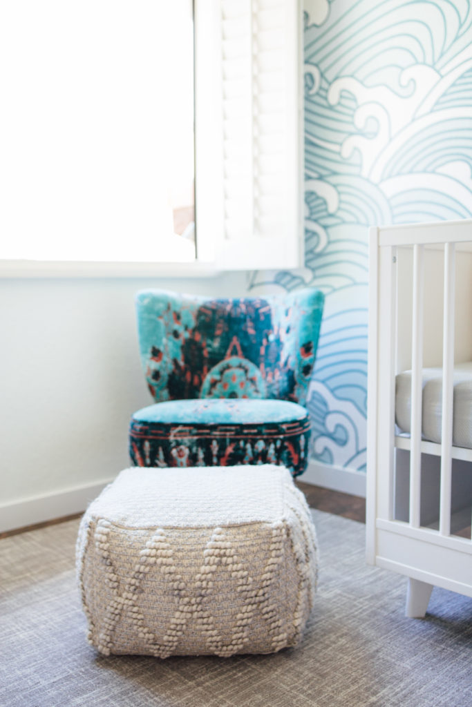 beige and ivory textured wool pouf