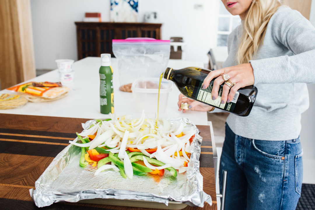 Lisa Allen of Salty Lashes making one pan chicken fajitas