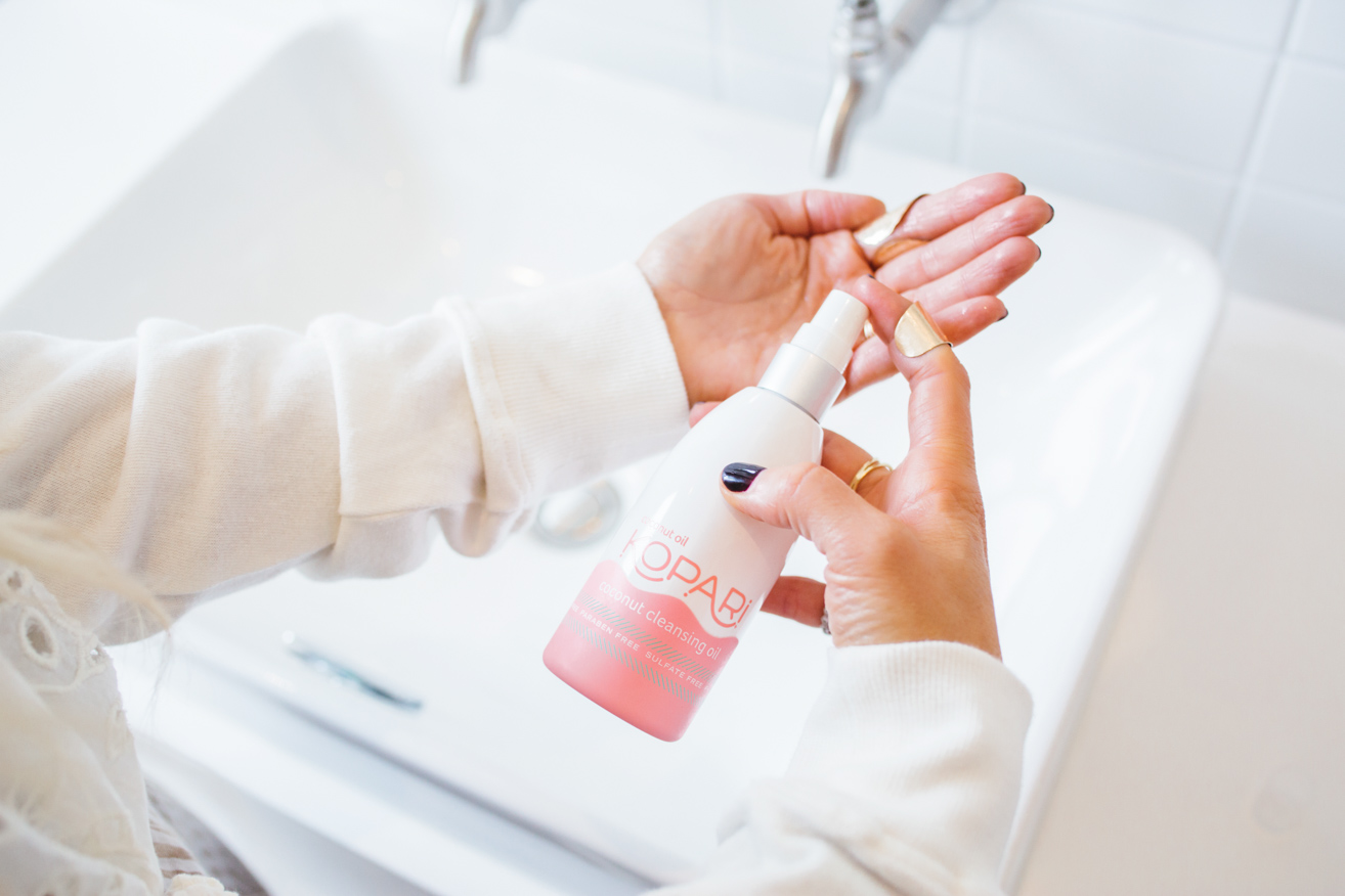 lisa allen of salty lashes using the Kopari Coconut Rose Toner