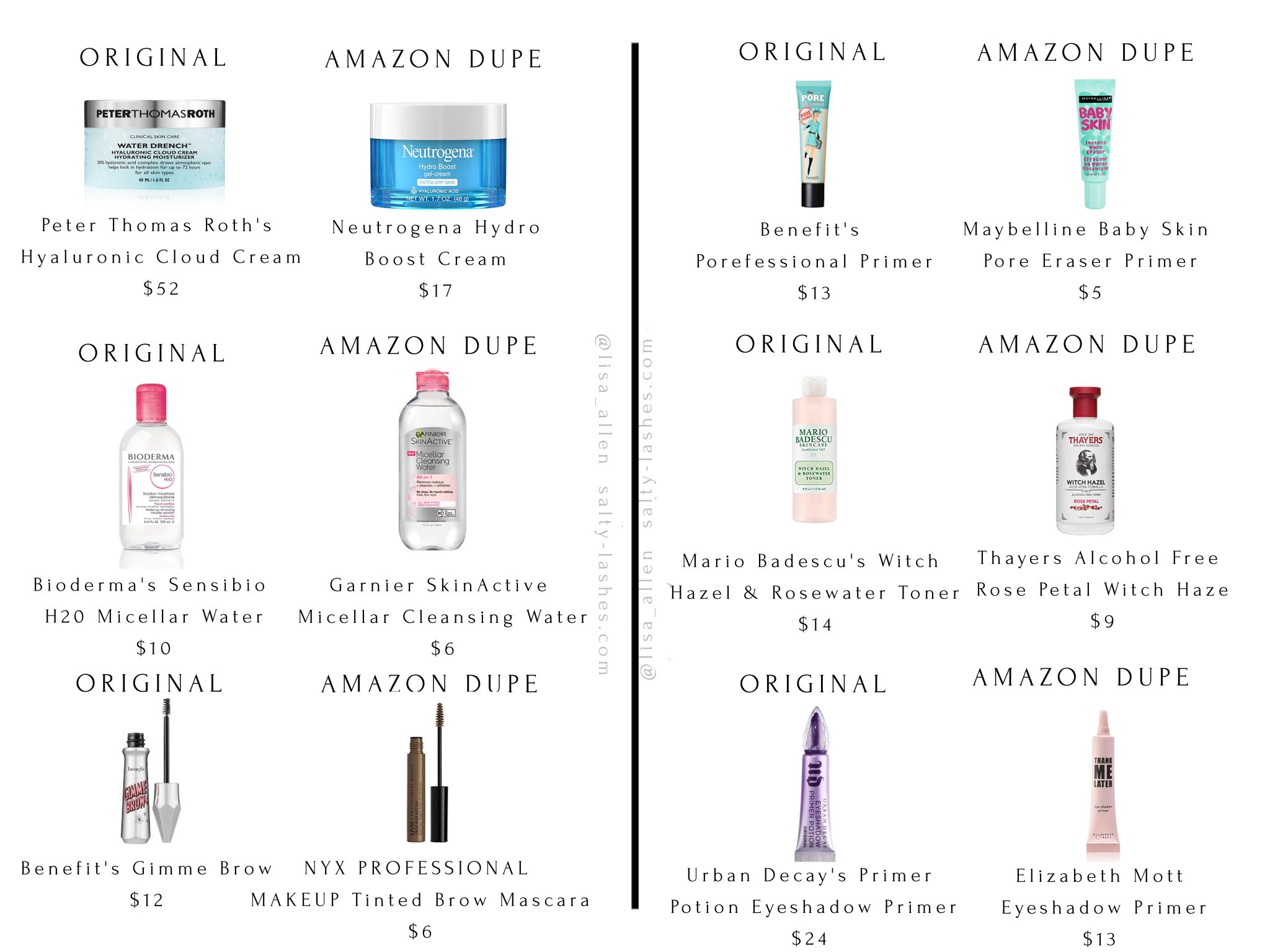 Best Beauty Product Amazon Dupes on salty lashes