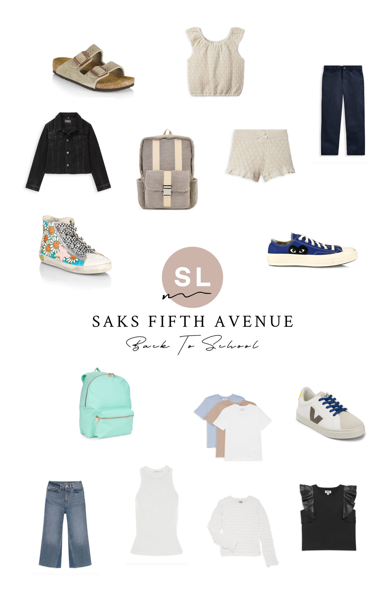 collage of Saks Fifth Avenue back to school items
