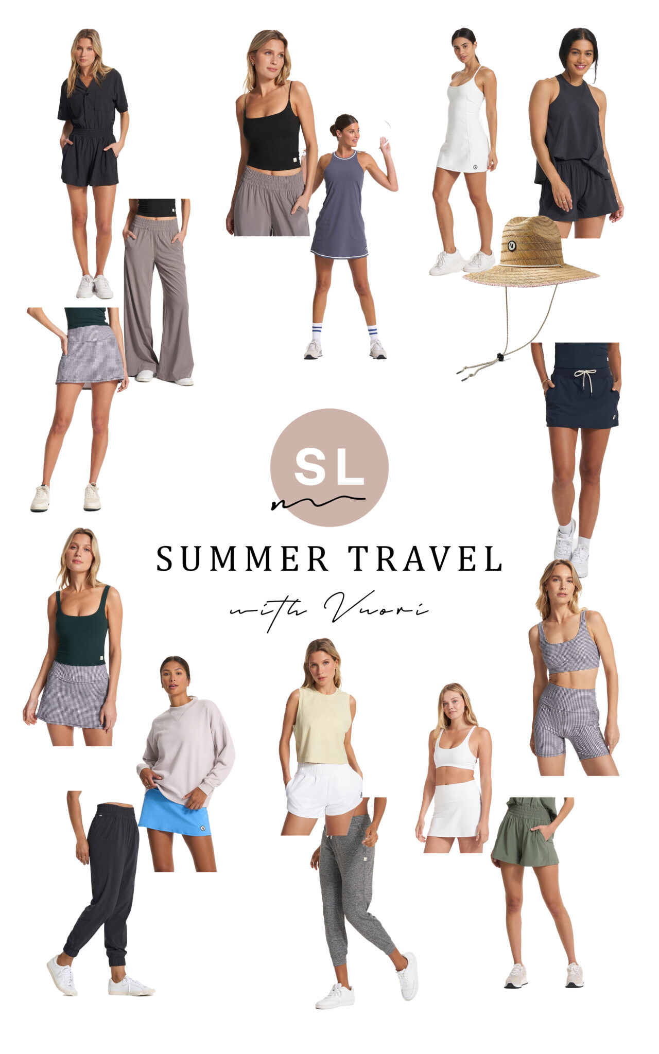 collage of clothes from Vuori for summer travel