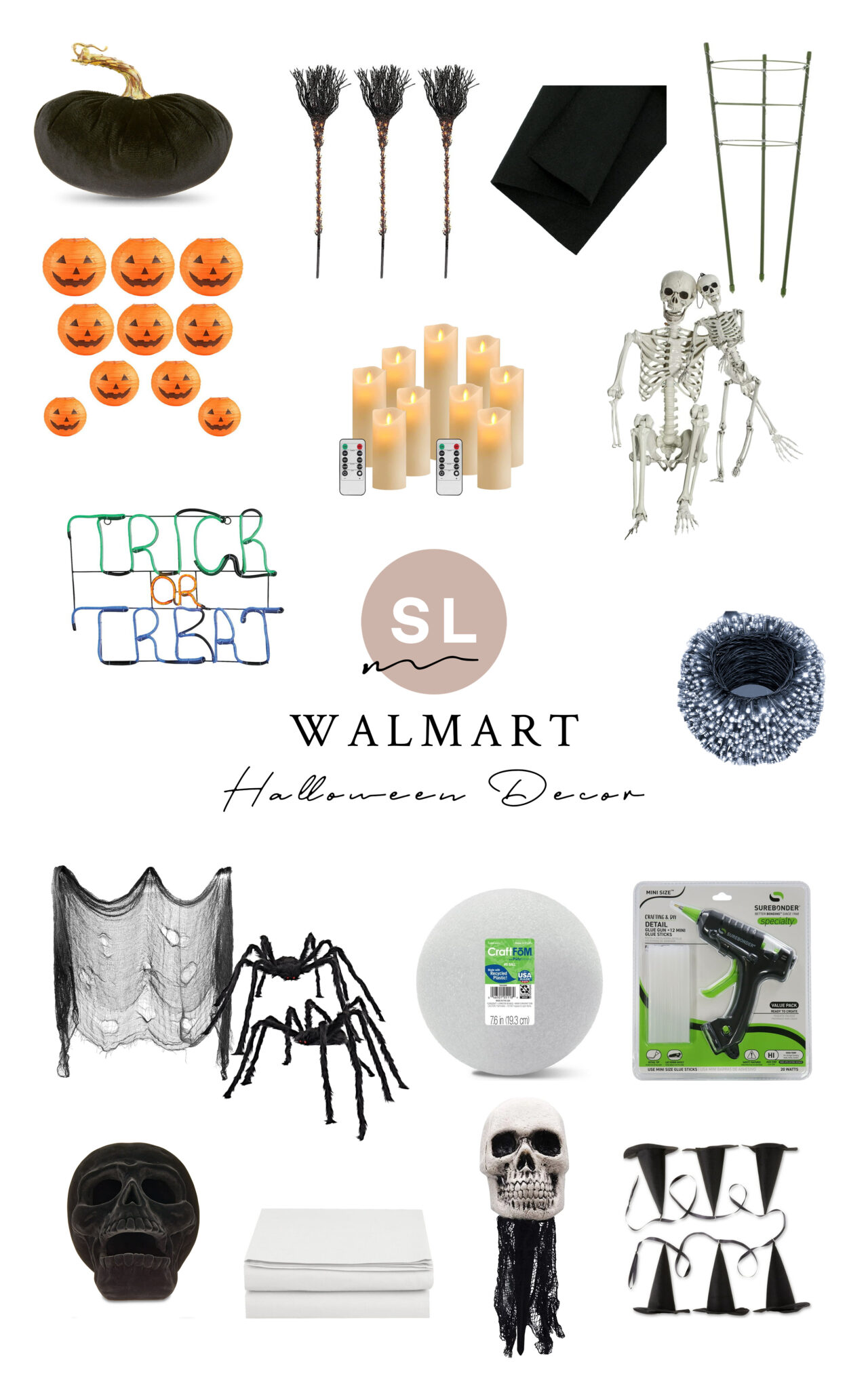 collage of DIY Halloween Ghosts with Walmart