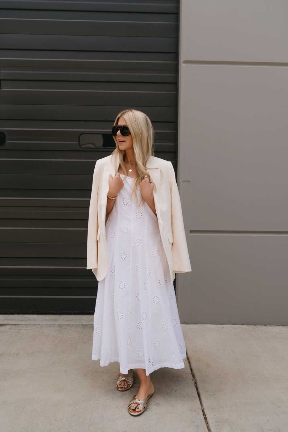 Summer Style With Walmart by Salty Lashes Blogger Lisa Allen: wearing white eyelet dress and blazer