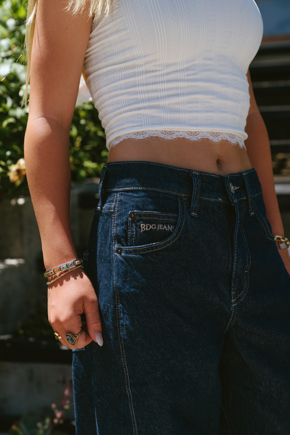 Salty Lashes Blogger Lisa Allen shares UO Back To School In BDG - in photo: closer look of BDG top and jeans