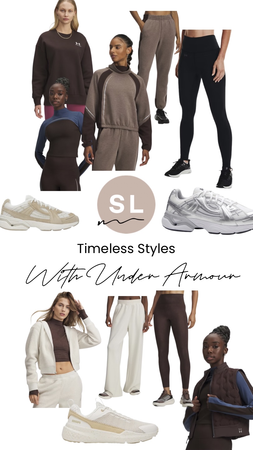 Collage of Under Armour everyday basics including tops, leggings, and casual essentials.